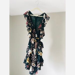 Beautiful flower dark green dress